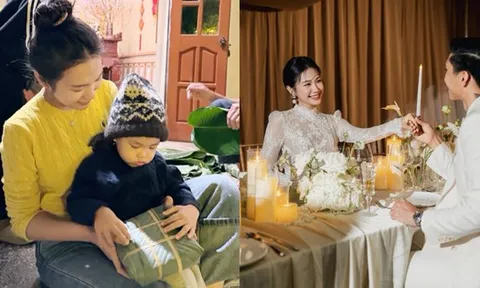 Xả vai "tiểu thư Hà thành", Doãn Hải My giản dị cùng Văn Hậu đưa con về quê gói bánh chưng ăn Tết