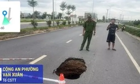 Xuất hiện hố ‘tử thần’ giữa đường gom khu công nghiệp ở Thái Nguyên