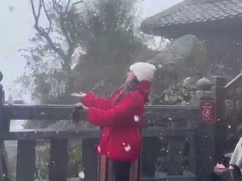 Tuyết tiếp tục rơi dày trên đỉnh Fansipan trong sáng nay, du khách rần rần thích thú khi được tận mắt chứng kiến