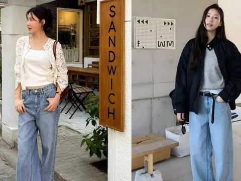 Phụ nữ Hàn mặc quần jeans ống rộng rất đẹp với 5 công thức