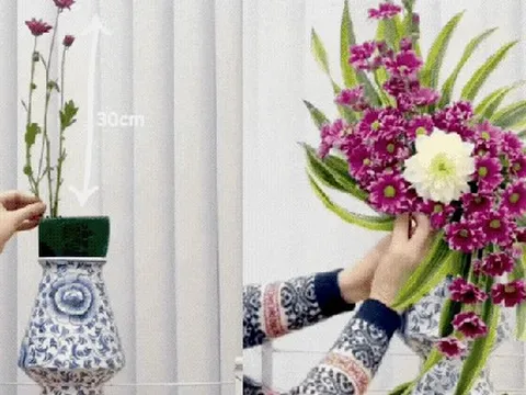Mẹ đảm chia sẻ cách với 30k có ngay bình hoa cúc bày bàn thờ ngày Tết: Nhẹ nhàng, tinh tế, ai cắm cũng xinh