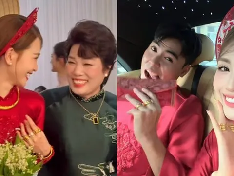 MC Huyền Trang vàng đeo trĩu tay nặng cổ ngày ăn hỏi Đức Huy, màn tương tác mẹ chồng nàng dâu mới gây chú ý