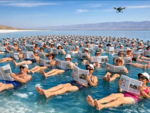 Hơn 1.900 người nắm tay “nằm nổi” giữa hồ nước mặn - Kỷ lục Guinness gây sốt toàn cầu