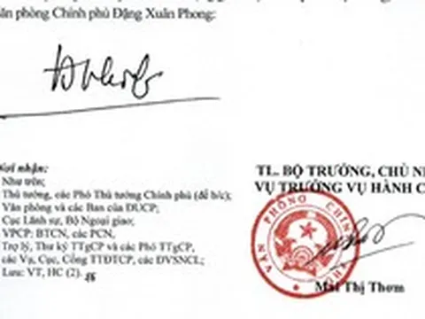 Giới thiệu chữ ký của Bộ trưởng, Chủ nhiệm và Phó Chủ nhiệm Văn phòng Chính phủ