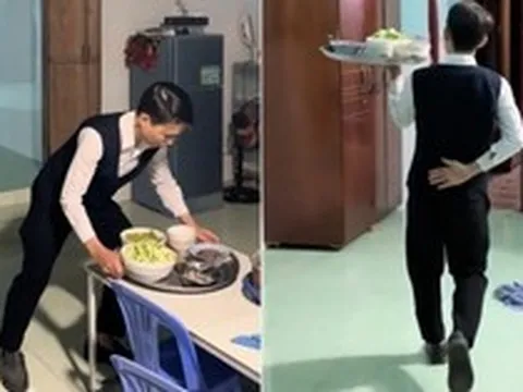 Mặc gile đen bưng mâm cơm "chuẩn 5 sao" giữa gian nhà quê, thanh niên khiến người xem đòi kiểm tra bảng điểm