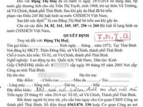 Truy nã đặc biệt, yêu cầu Đặng Thị Huệ SN 1972 sớm ra đầu thú