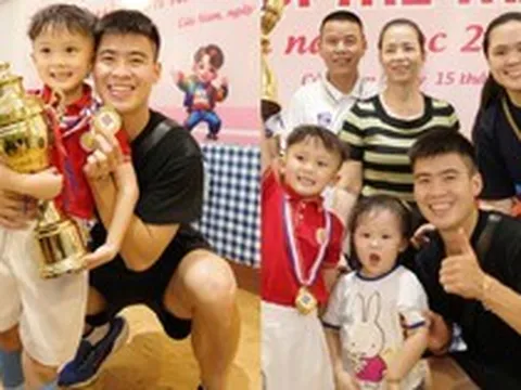 Duy Mạnh tự hào khoe cậu quý tử vô địch môn bóng rổ, cả nhà đến ăn mừng, nhan sắc tiểu thư Quỳnh Anh gây chú ý